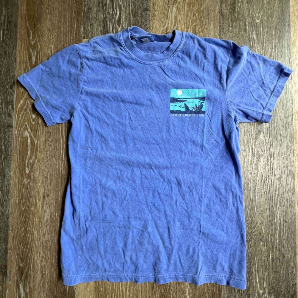 Comfort Colors T-Shirt Small Blue Out of Office Cool As A Moose Maine Graphice